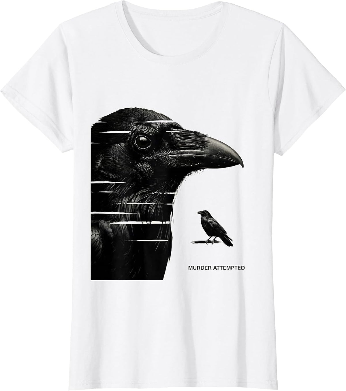 Women's Murder Attempted Minimalist Crow Humor Bird Lover Dark Pun T-Shirt - White