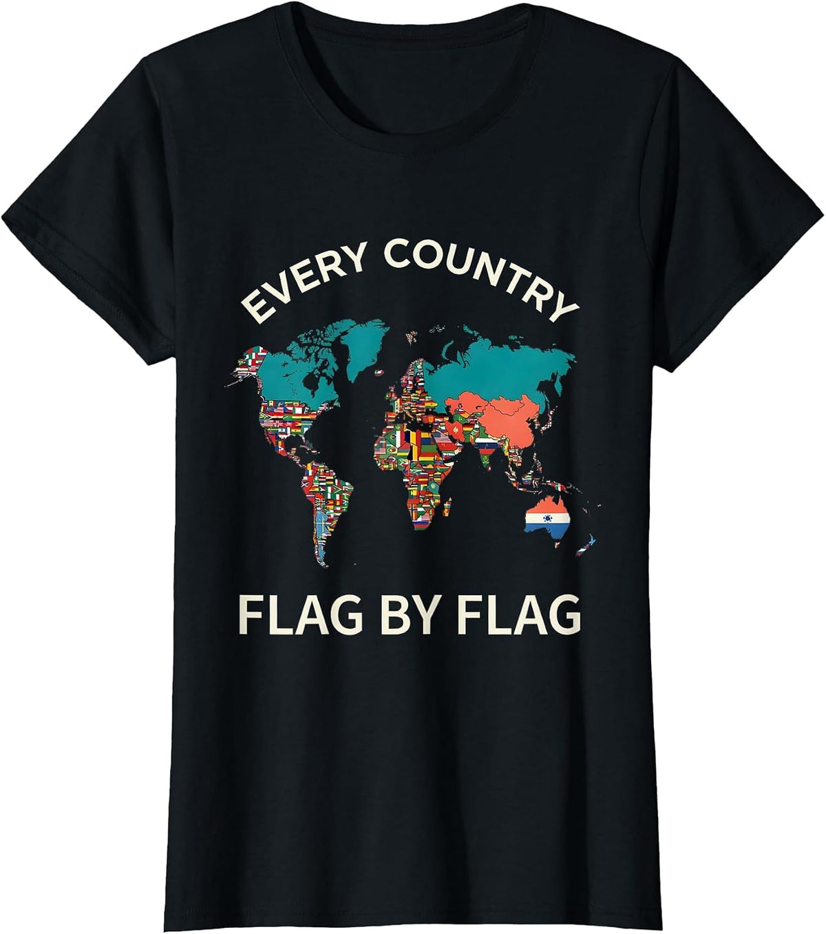 Every Country Flag By Flag Global Unity Geography Lover T-Shirt - Black