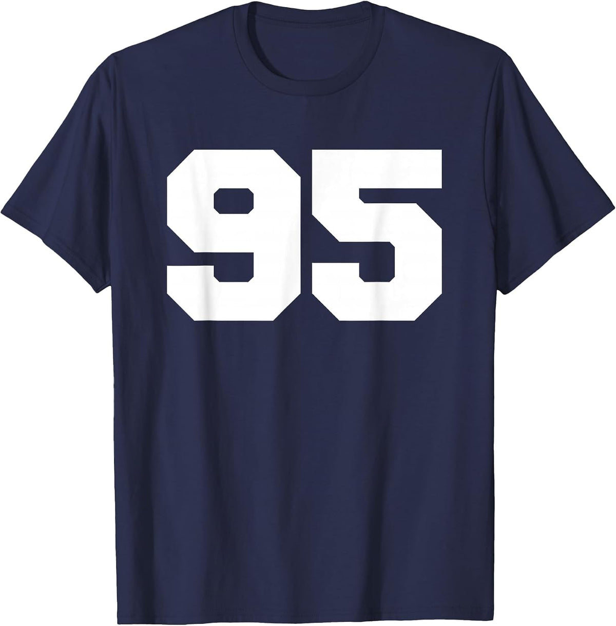 Number 95 Sports Jersey Player Fan T-Shirt Varsity Style Tee Front Print - Navy Blue