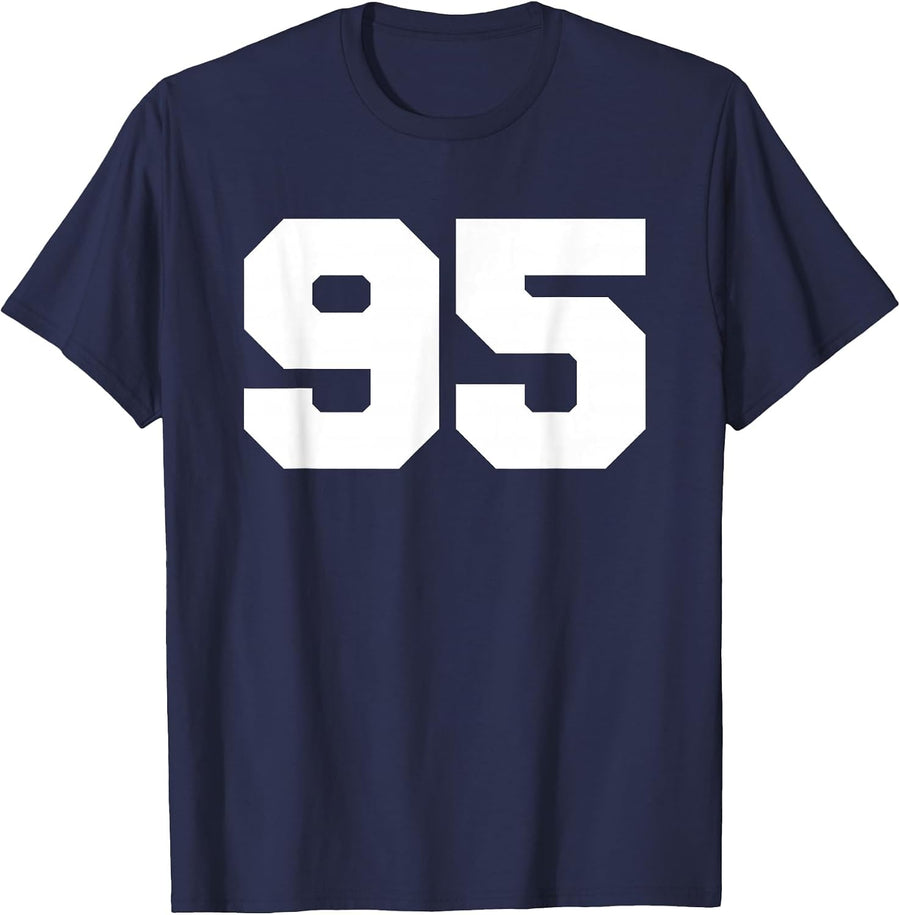 Number 95 Sports Jersey Player Fan T-Shirt Varsity Style Tee Front Print - Navy Blue