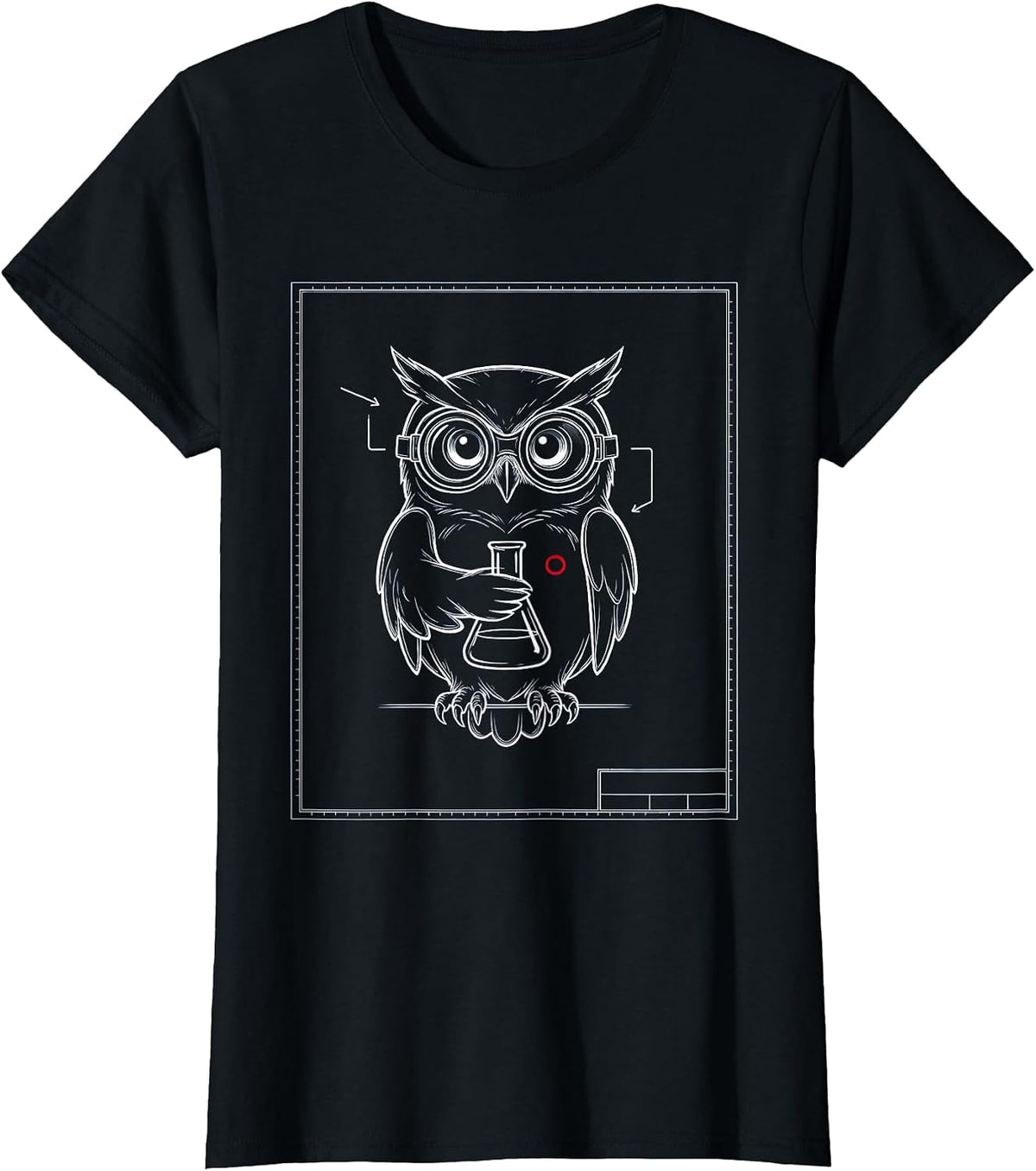 Women's Science Owl Lab Goggles Flask Graphic Tee T-Shirt - Black