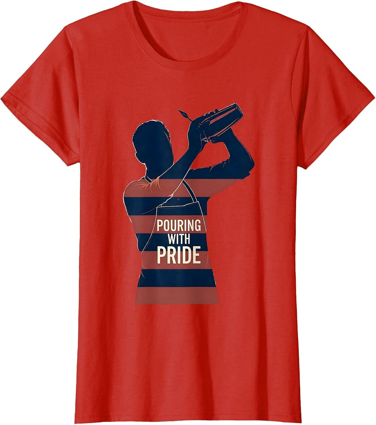 Pouring With Pride Patriotic Bartender American Flag T-Shirt - Red