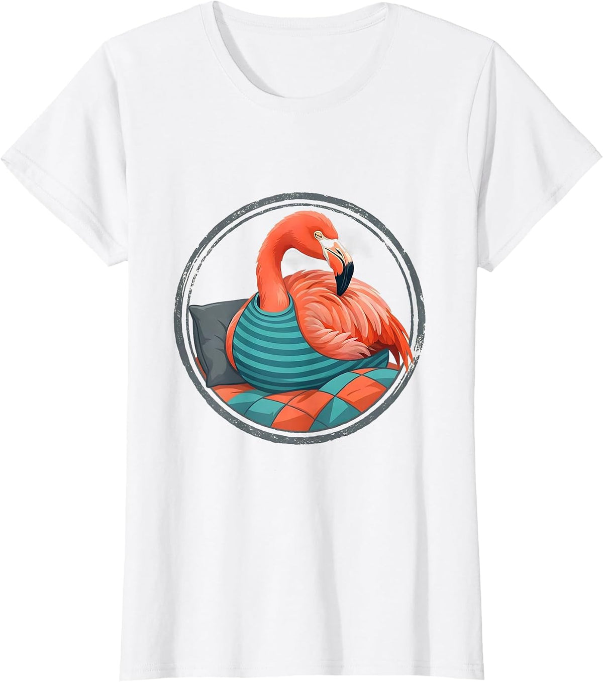 Seated Flamingo Pajama Top Cozy Animal Humor T-Shirt - White