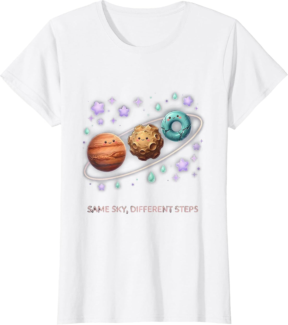 Women's Same Sky Different Steps Cute Kawaii Neurodiverse Universe T-Shirt - White
