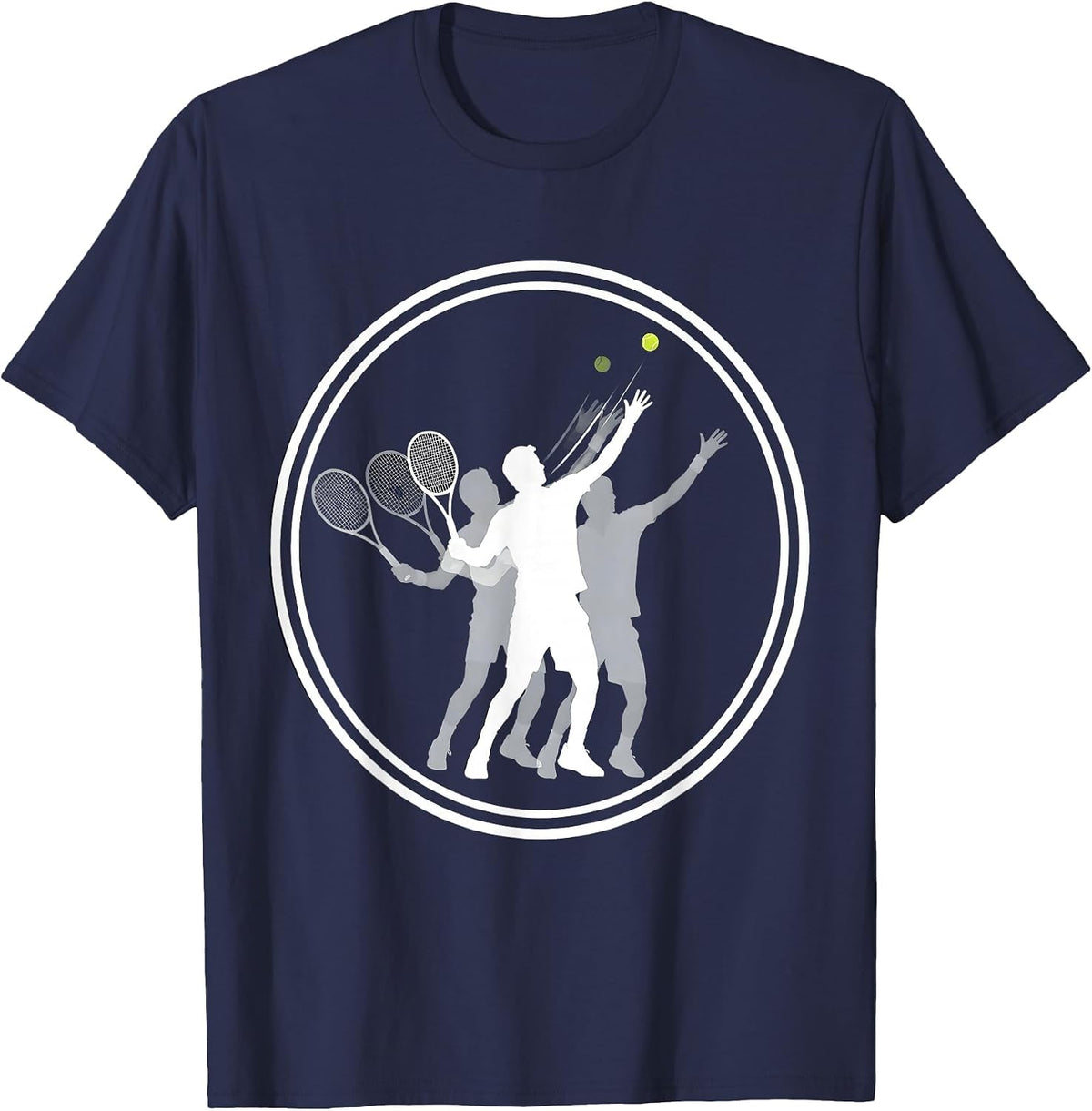 Men's Tennis Serve Stroboscopic Silhouette Design T-Shirt - Navy Blue