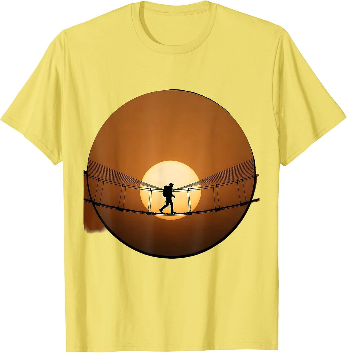 Men's Rope Bridge Hiker Sunset Adventure Graphic T-Shirt - Lemon Yellow