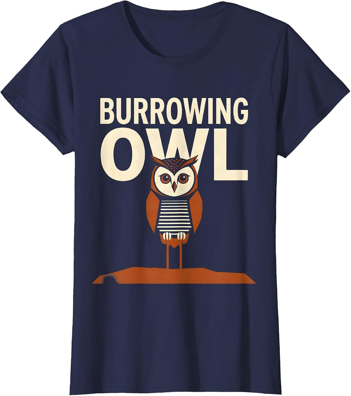 Women's Burrowing Owl Whimsical Nature Lover Vintage Typography T-Shirt - Navy Blue