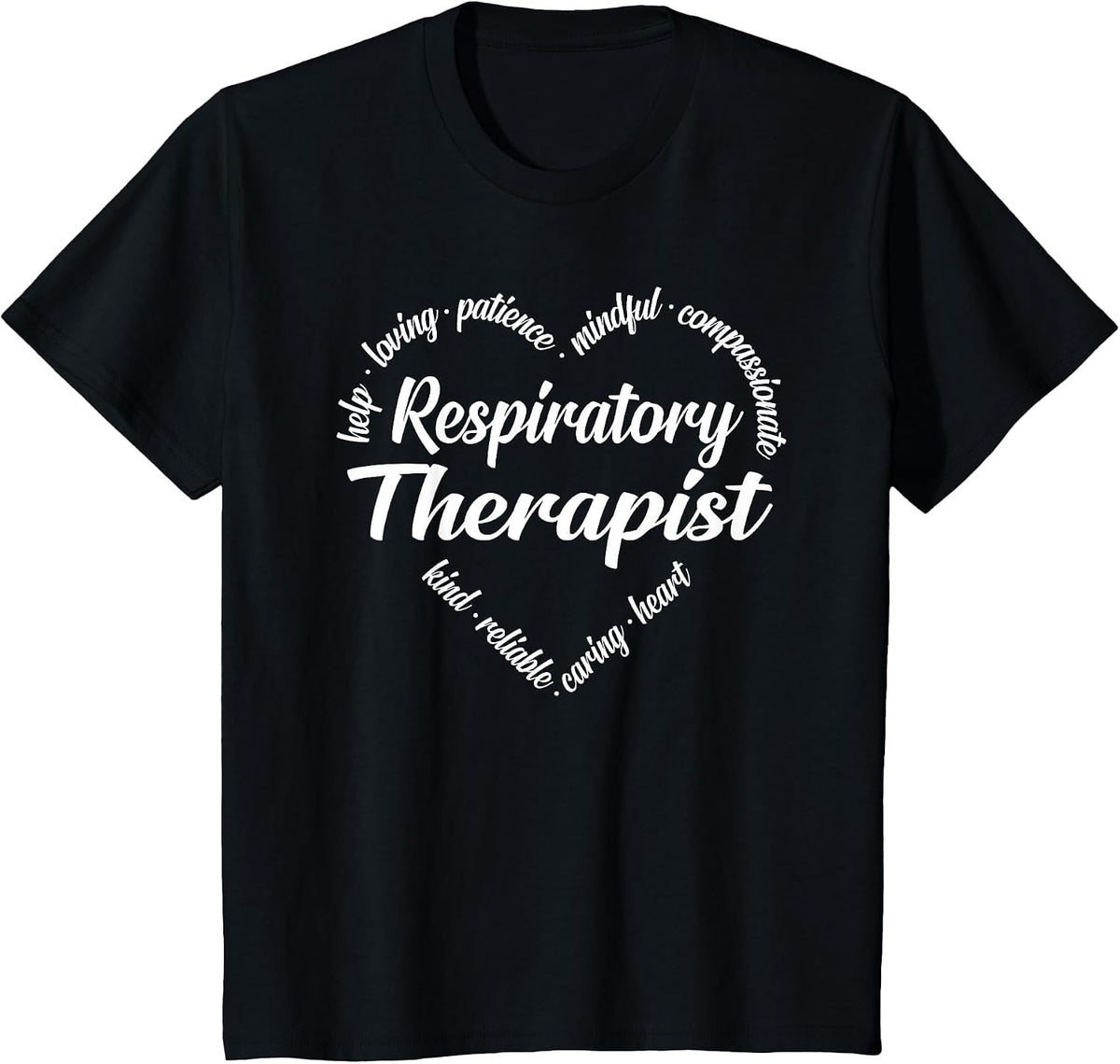 Respiratory Therapist Heart Word Cloud T-Shirt - Black