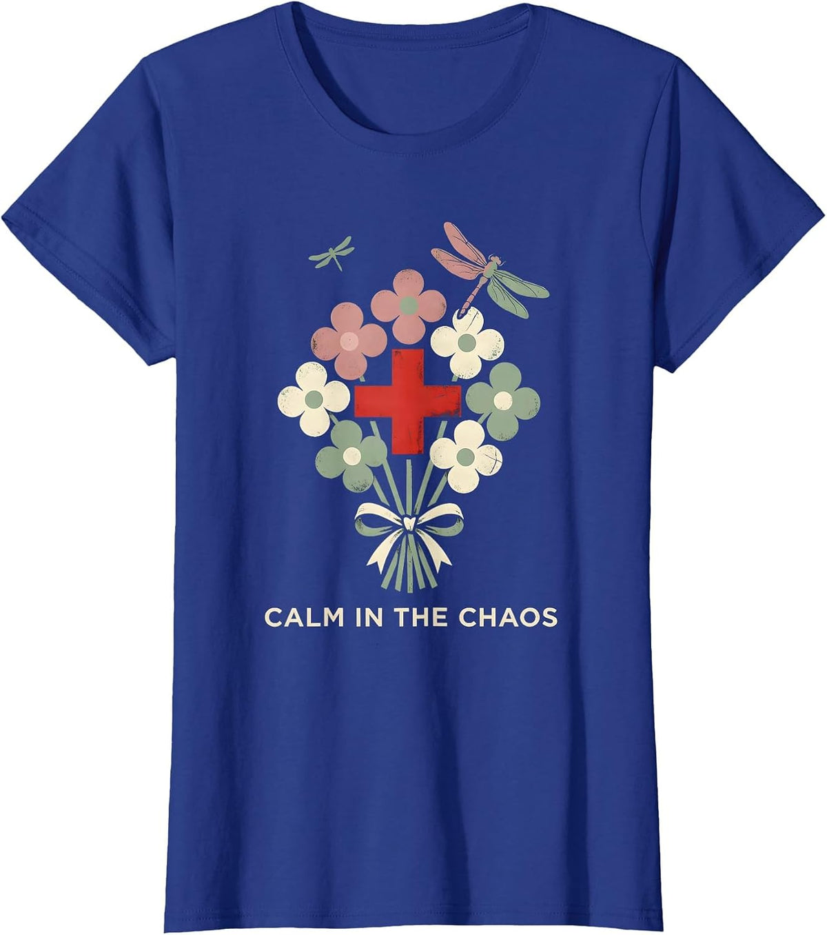 Women's School Nurse Calm in the Chaos Design T-Shirt - Royal Blue