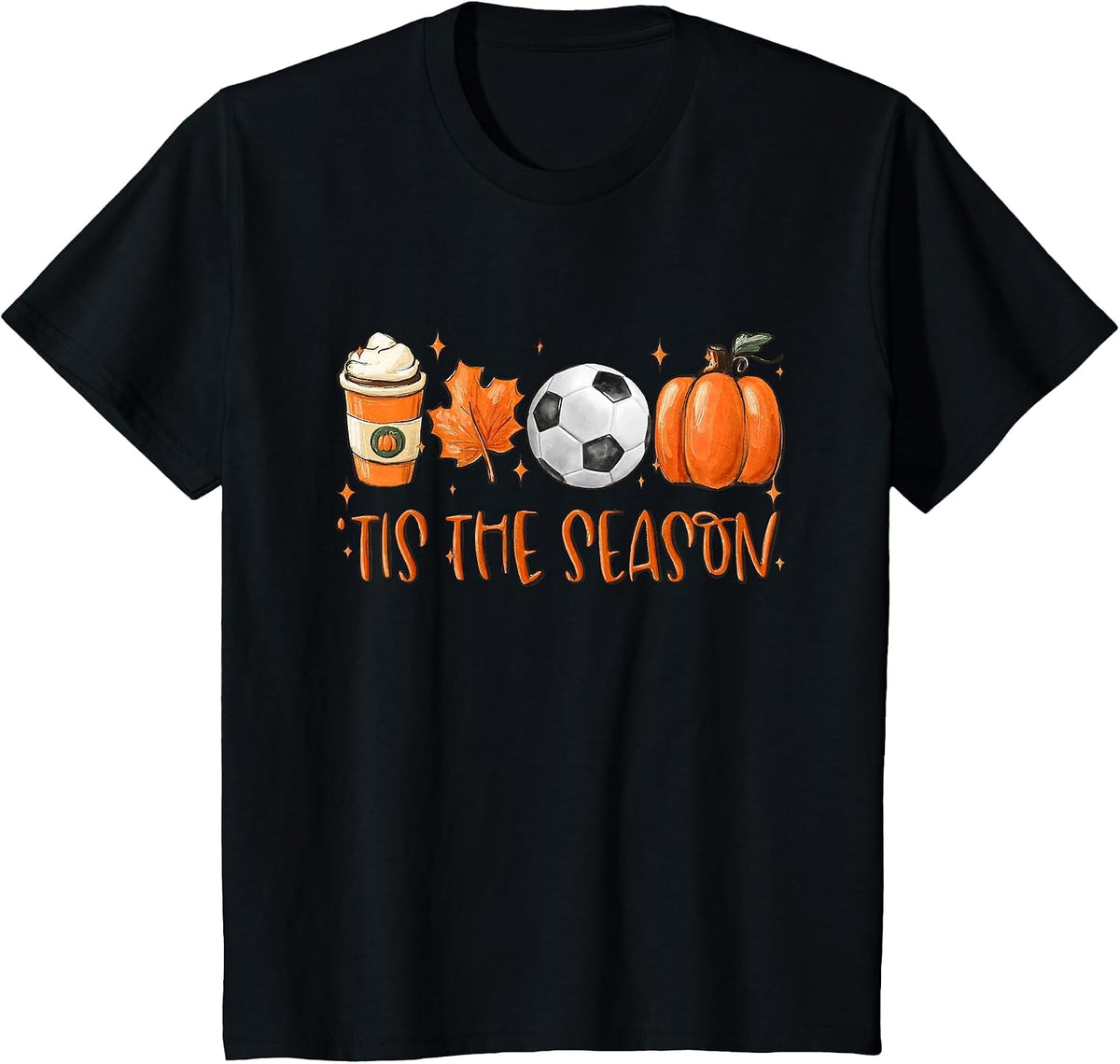 Tis The Season Fall Latte Pumpkin Spice Soccer Thanksgiving T-Shirt - Black