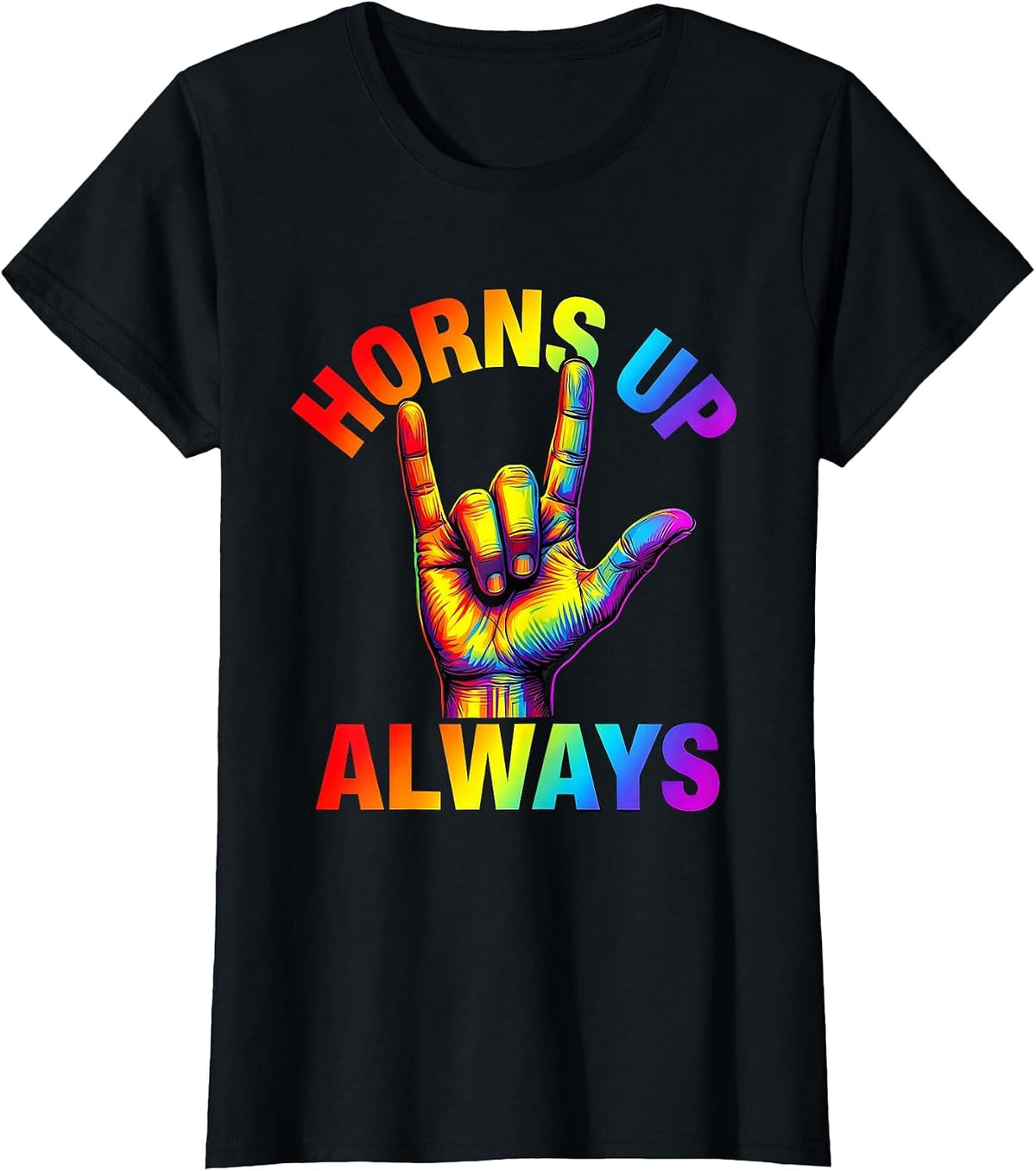 Horns Up Always Metal Music Graphic Design T-Shirt - Black