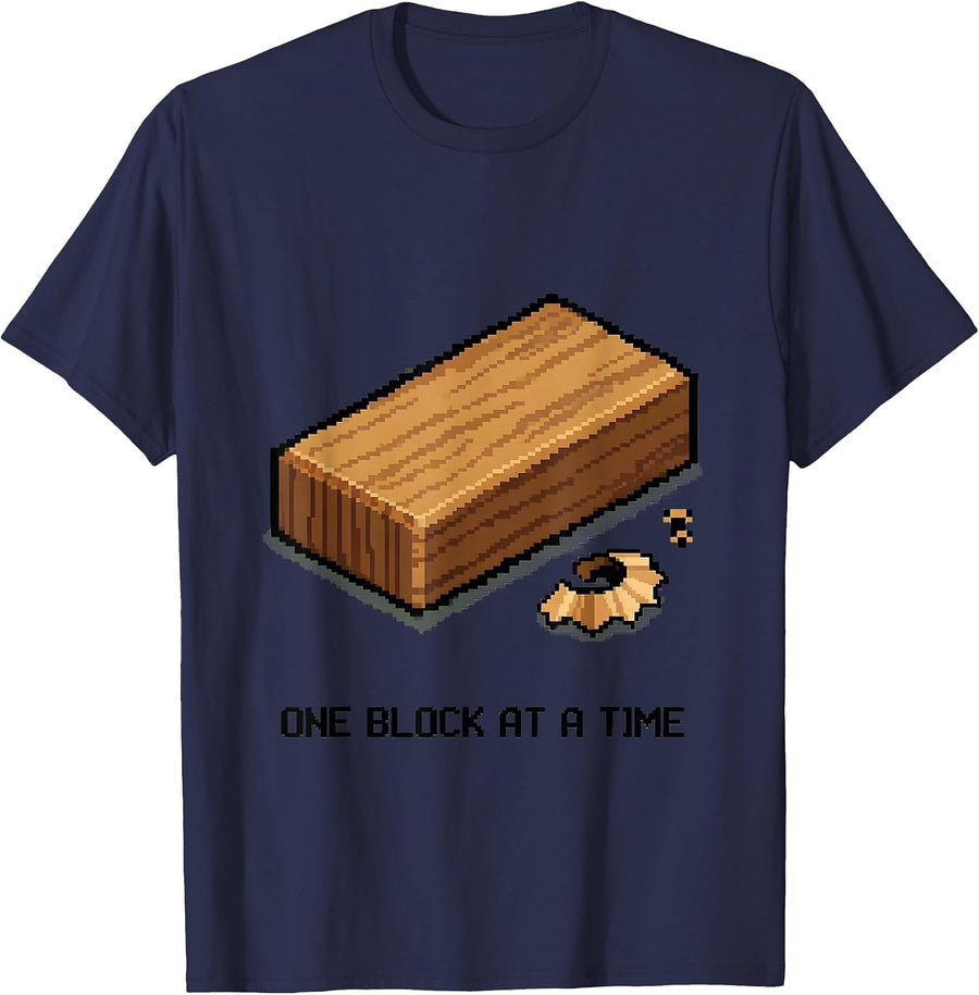 One Block At A Time Pixel Art Teacher Back To School Gift T-Shirt - Navy Blue