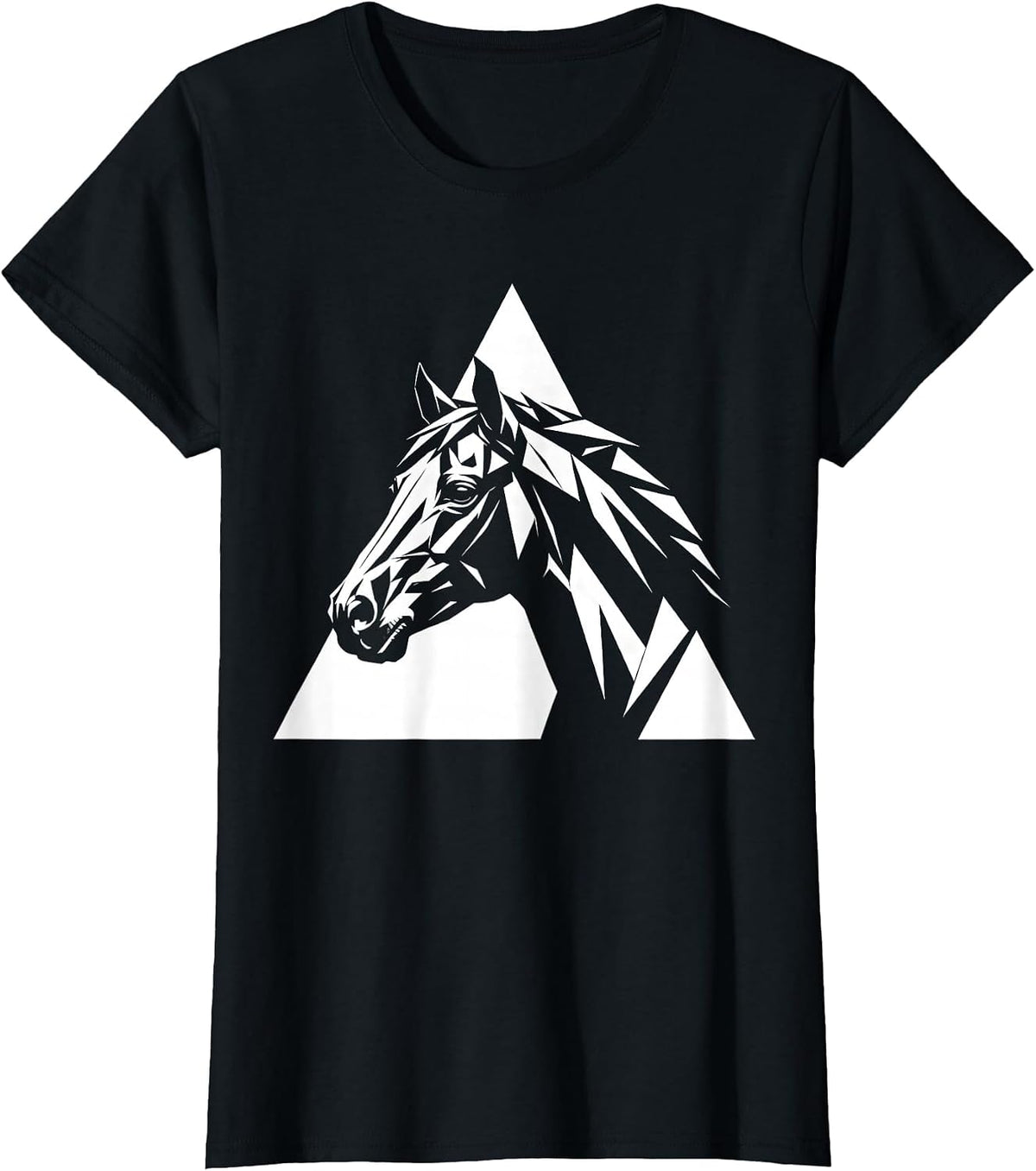 Geometric Horse Head Triangle Frame Design T-Shirt - Black