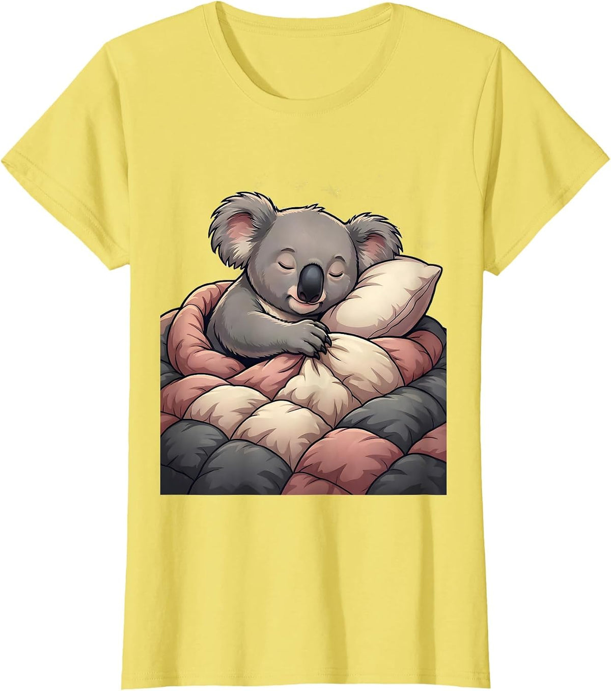 Women's Koala Sleeping Cartoon Animal Lover Pajama T-Shirt - Lemon Yellow