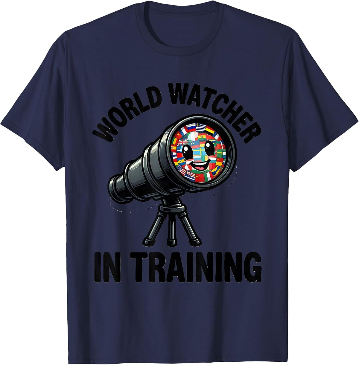 World Watcher In Training Cartoon Geography Lover T-Shirt - Navy Blue