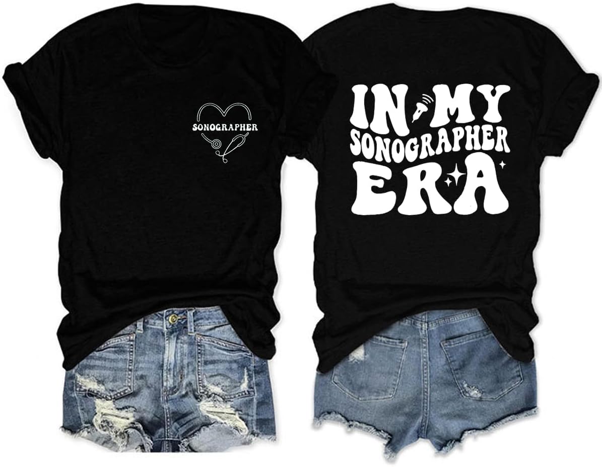 in My Sonographer Era Shirt, Future Sonographer Gift, Ultrasound Technologist Graduation Tee Womens Funny Tops - Black