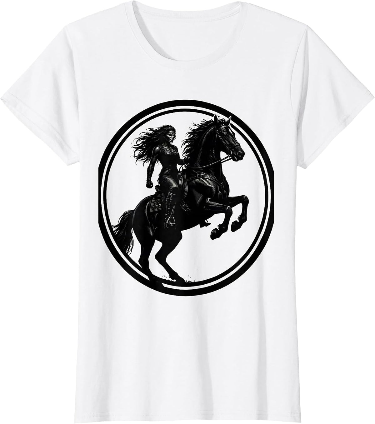 Fierce Rider Rearing Stallion Graphic Design T-Shirt - White