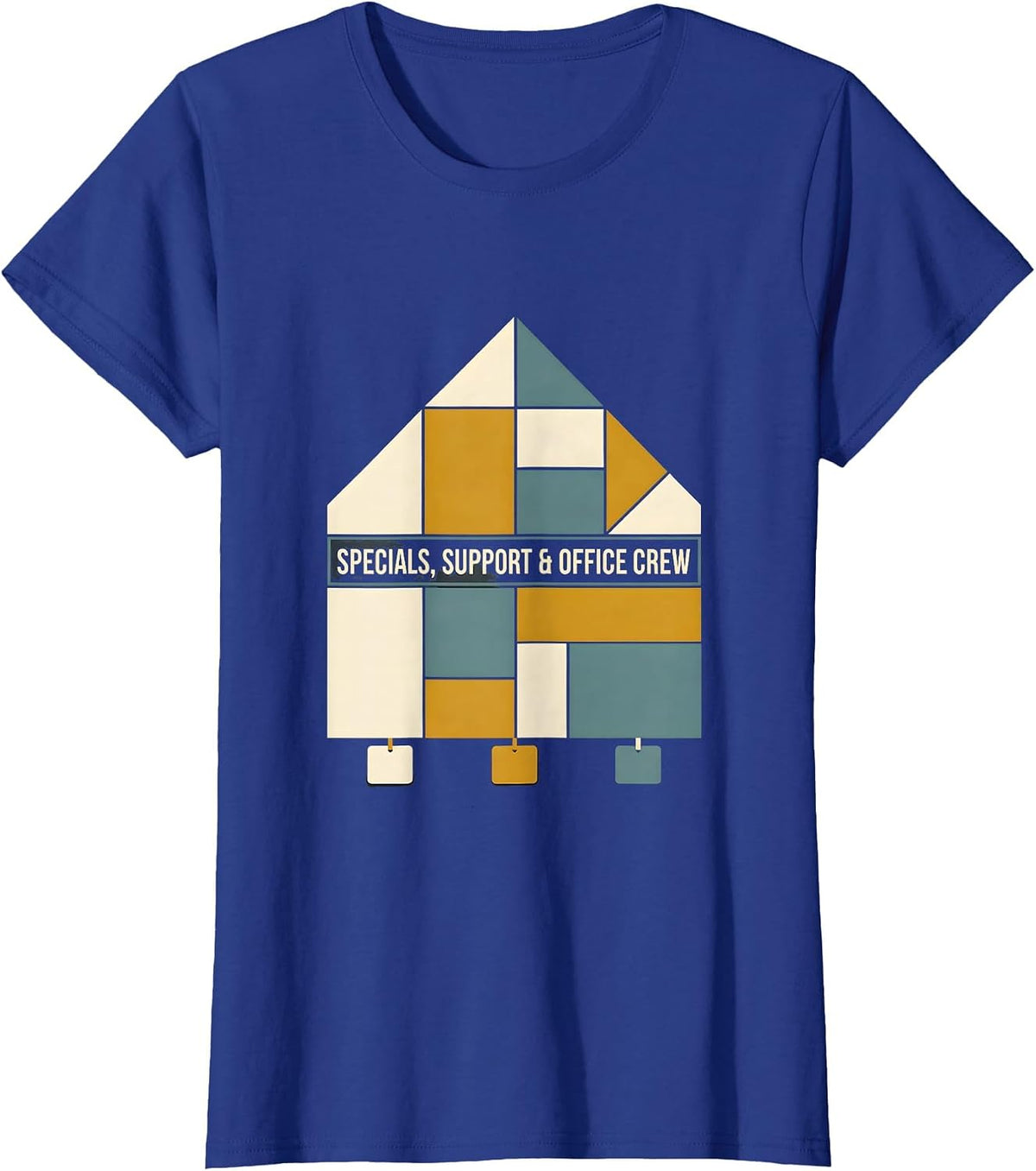 Women's Specials Support Office Crew Quilt Block Patchwork Teacher T-Shirt - Royal Blue