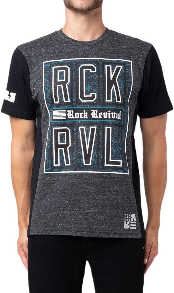 Rock Revival Men’s RCK RVL Block Logo T-Shirt in Grey - As Pictured