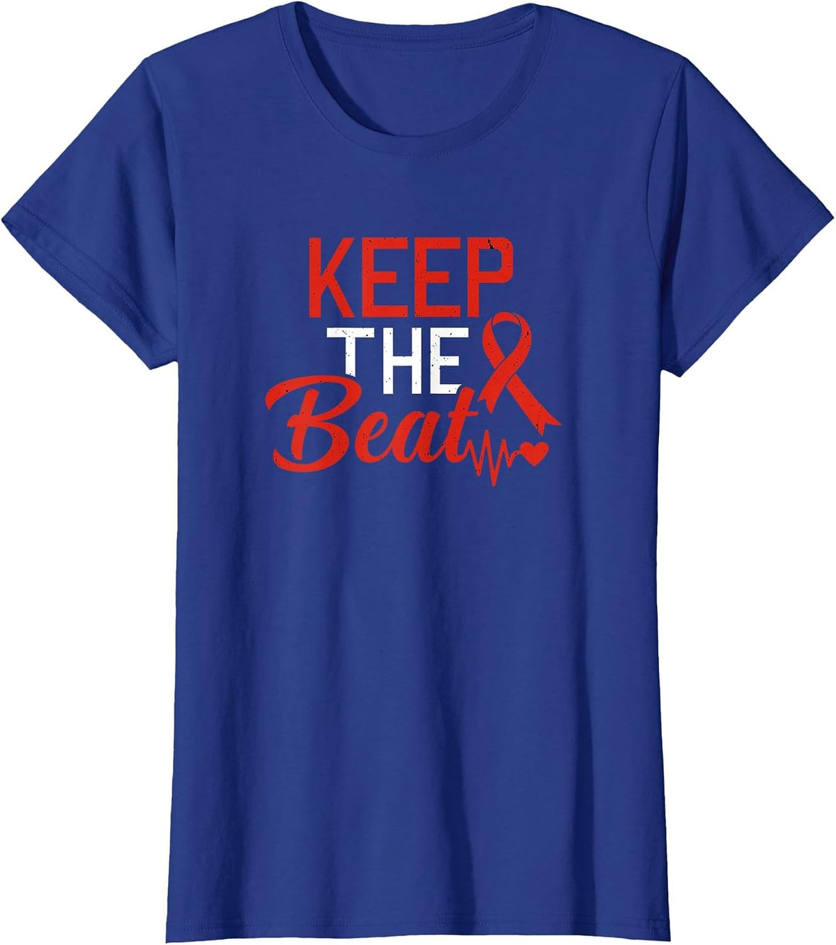 Heart Disease Keep The Beat CHD Heart Defect Awareness T-Shirt - Royal Blue