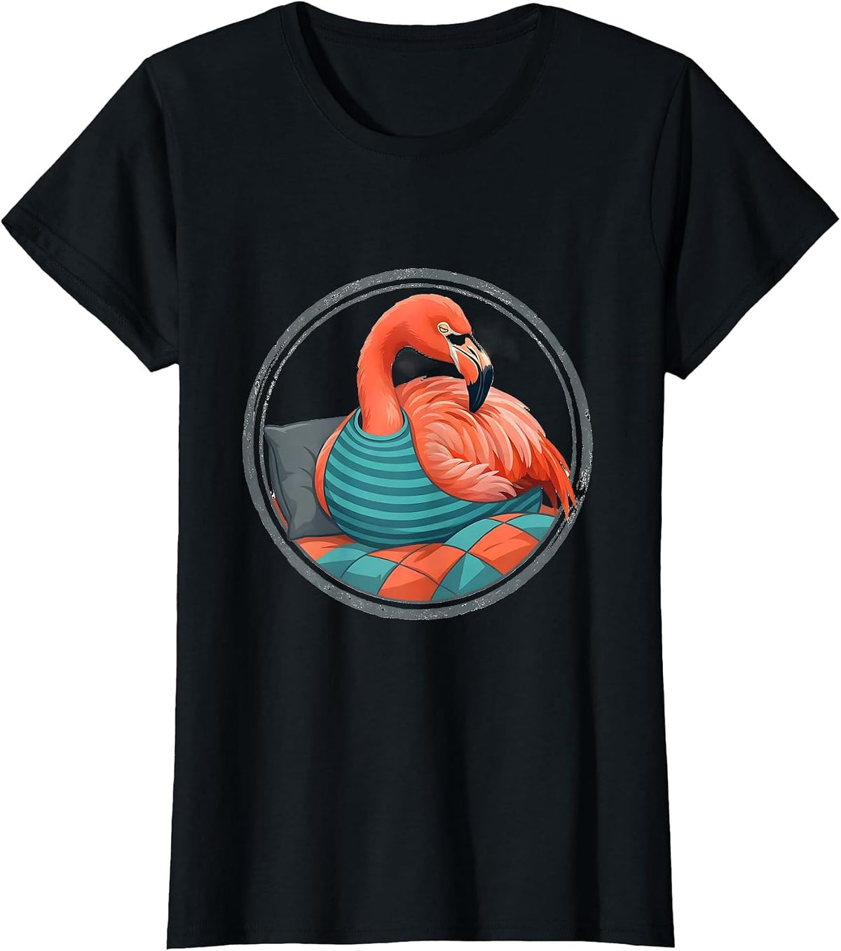 Seated Flamingo Pajama Top Cozy Animal Humor T-Shirt - Black