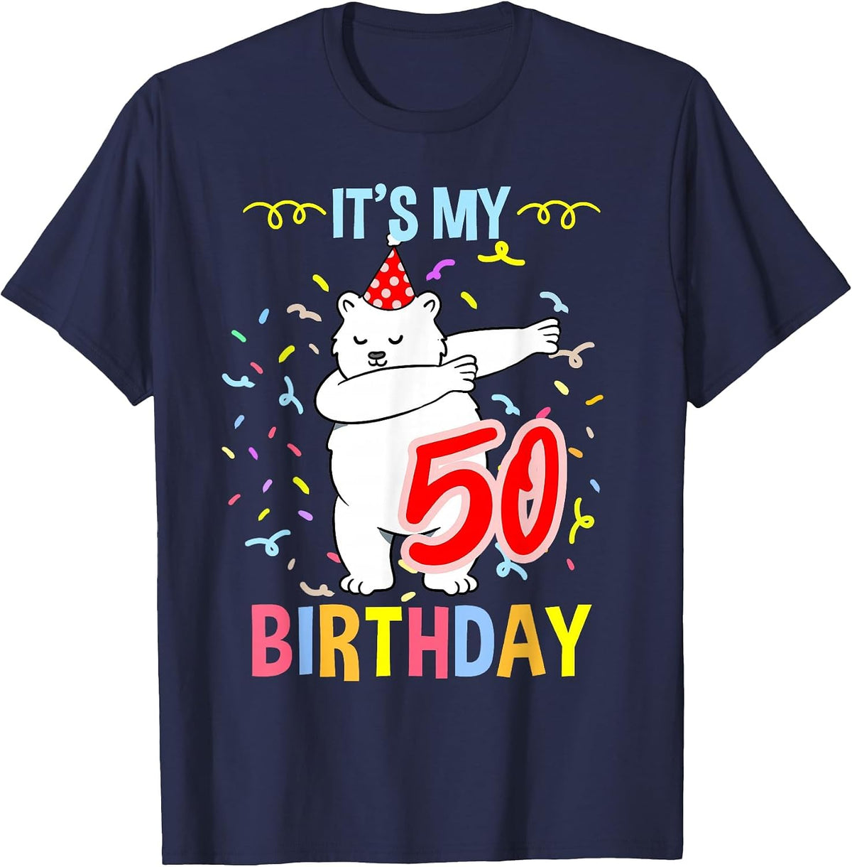 Its My 50th Birthday Dabbing Polar Bear T-Shirt - Navy Blue