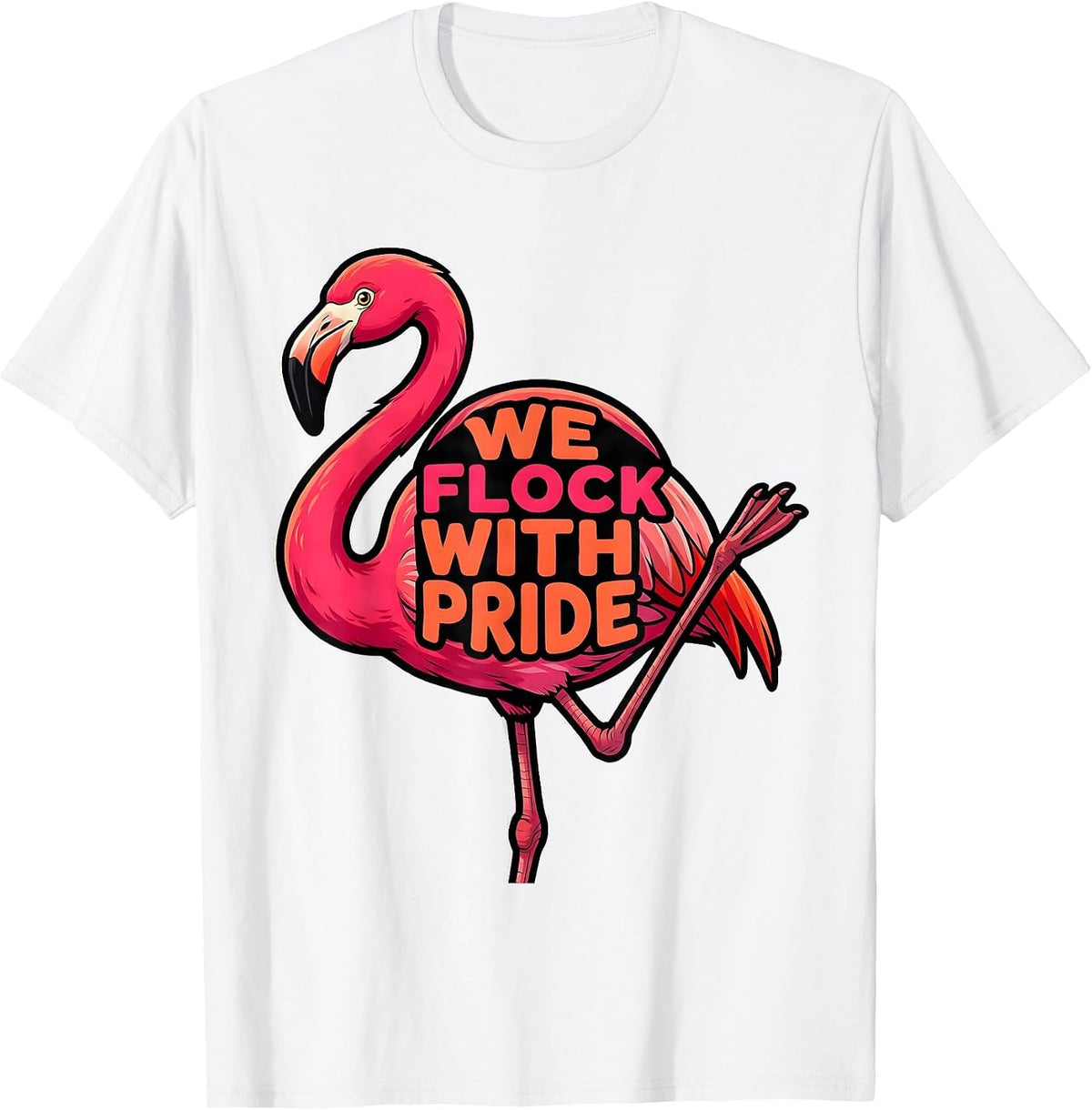 Men's We Flock With Pride Cartoon Flamingo Bird Lover Summer T-Shirt - White