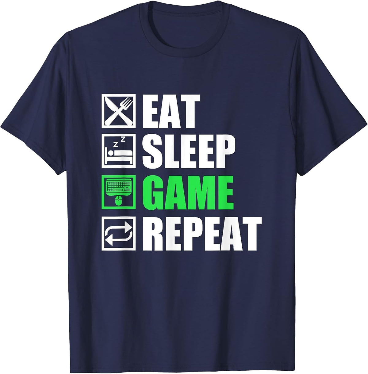 Eat Sleep Game Repeat | PC Gamer T-Shirt - Navy Blue