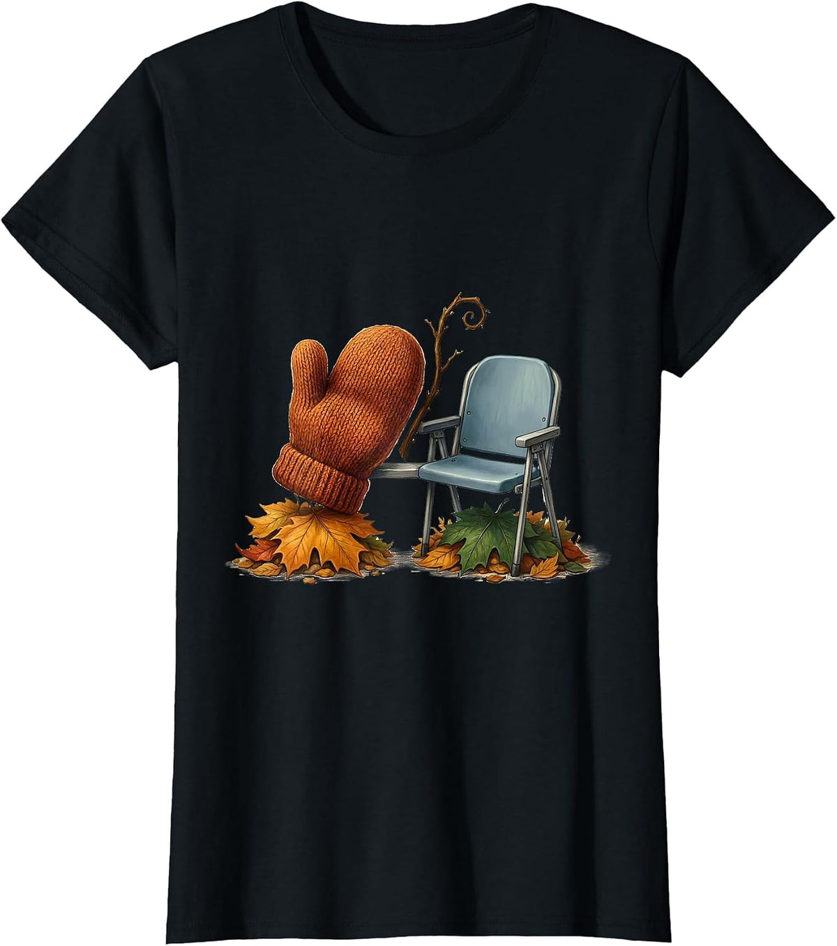 Cozy Knit Mitten Autumn Stadium Seat Storybook T-Shirt - Black