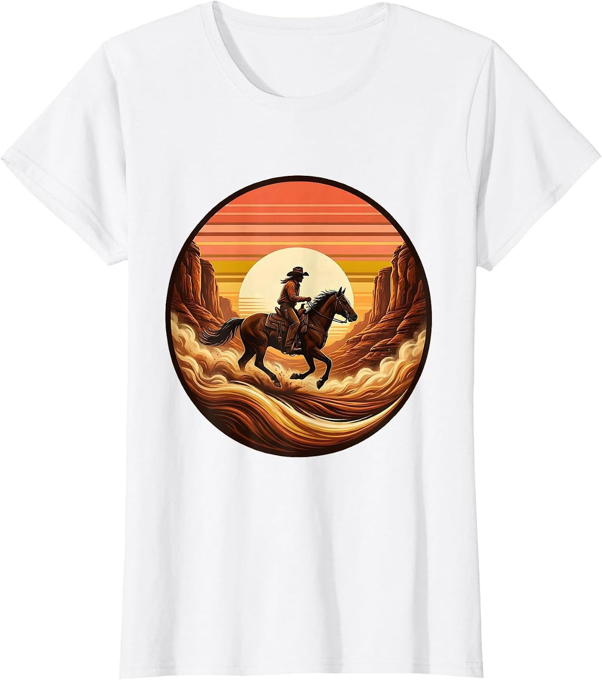 Boy Riding Horse Through Canyon Dust Graphic T-Shirt - White