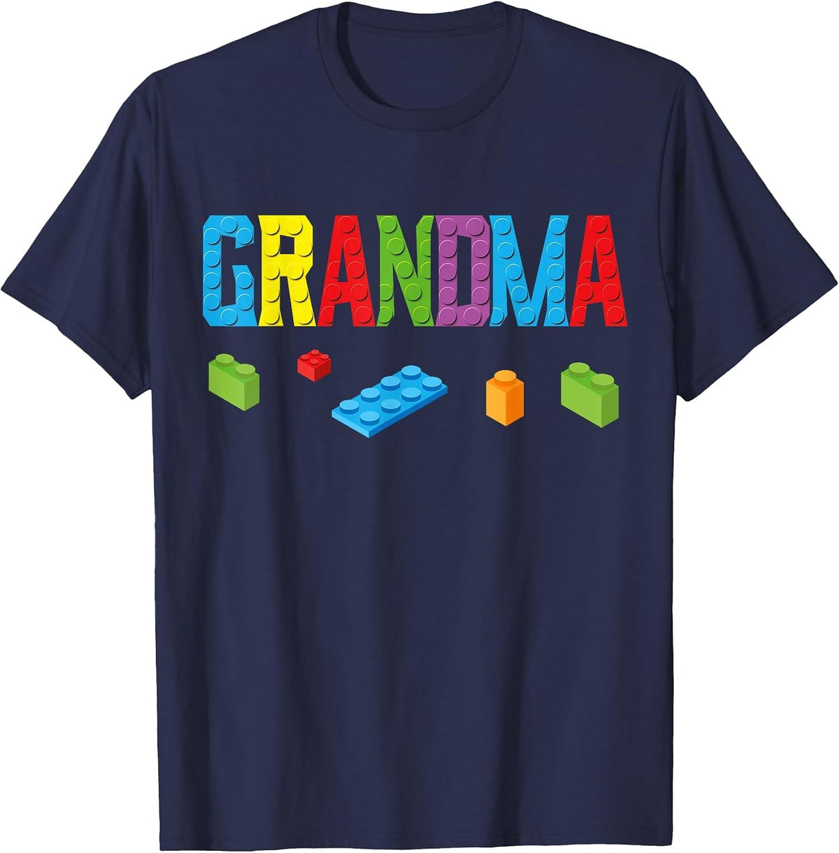Grandma Master Builder Building Bricks Blocks Family Set T-Shirt - Navy Blue