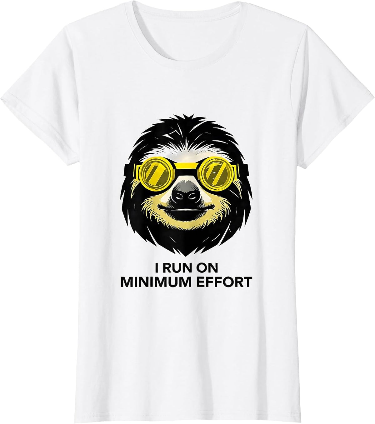 Women's I Run On Minimum Effort Funny Sloth Novelty Animal Lover T-Shirt - White