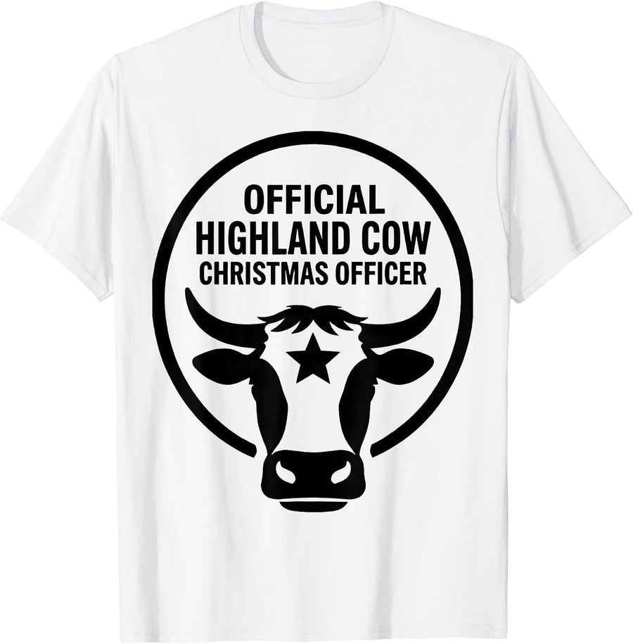 Men's Official Highland Cow Christmas Officer Highland Cow Lover T-Shirt - White