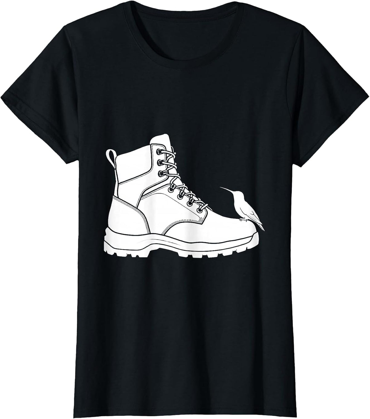 Hummingbird Hiking Boot Nature Camping Design T-Shirt - Black