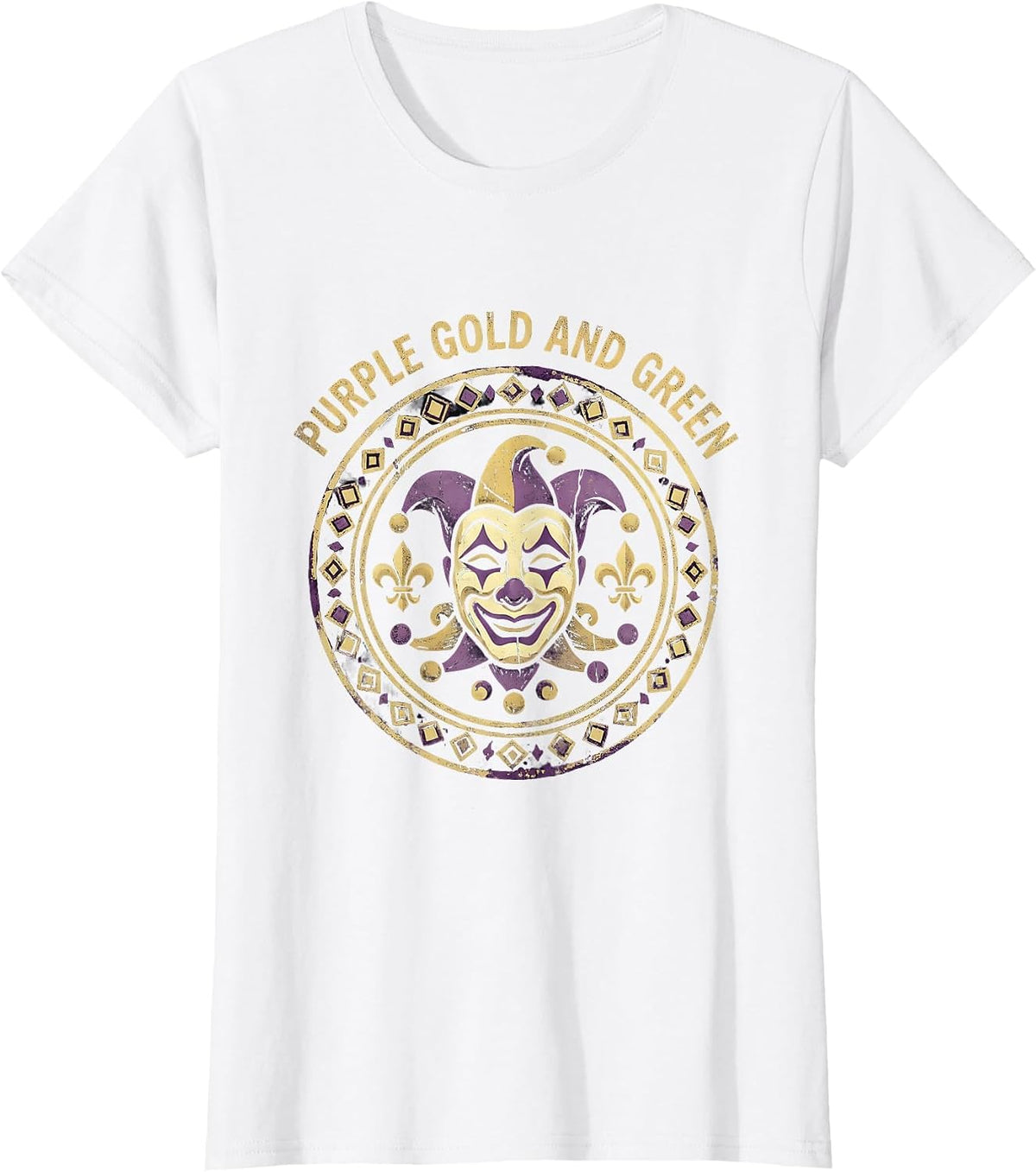 Mardi Gras Men Purple Gold and Green Design T-Shirt - White