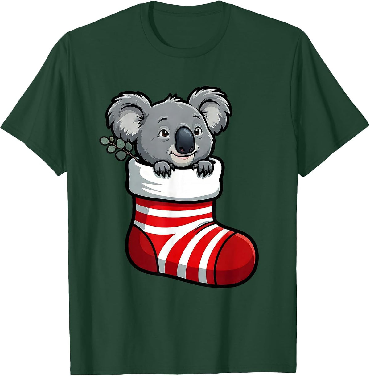 Men's Cheeky Koala Christmas Stocking Cartoon Cute Animal Lover T-Shirt - Dark Green
