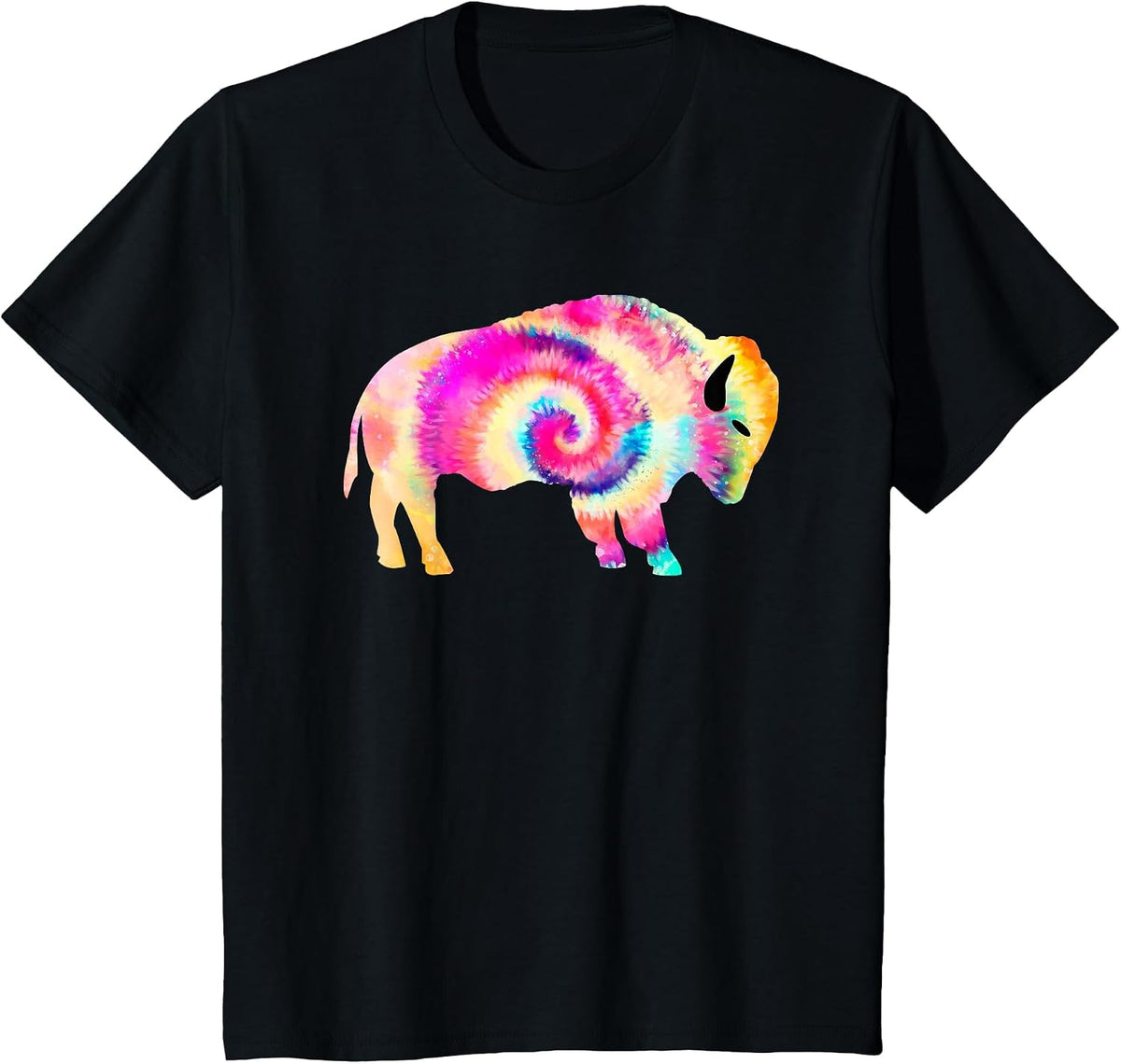 Rainbow Tie Dye Buffalo American Bison T-Shirt - Black