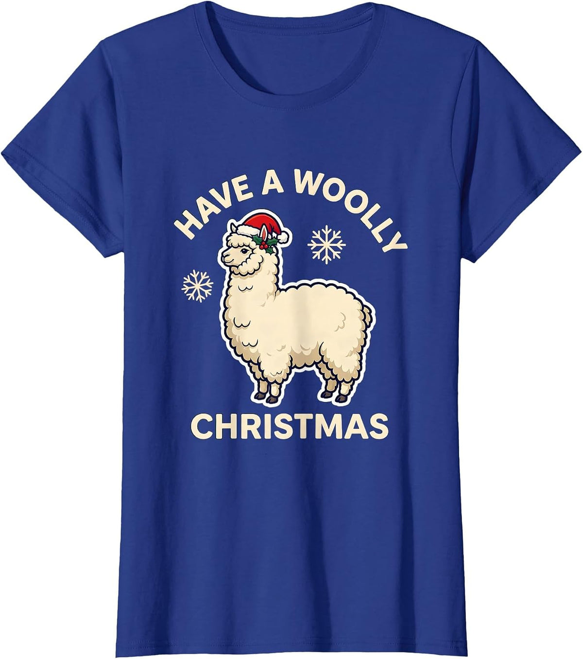 Women's Have A Woolly Christmas Funny Llama Fleece Navidad Ugly T-Shirt - Royal Blue