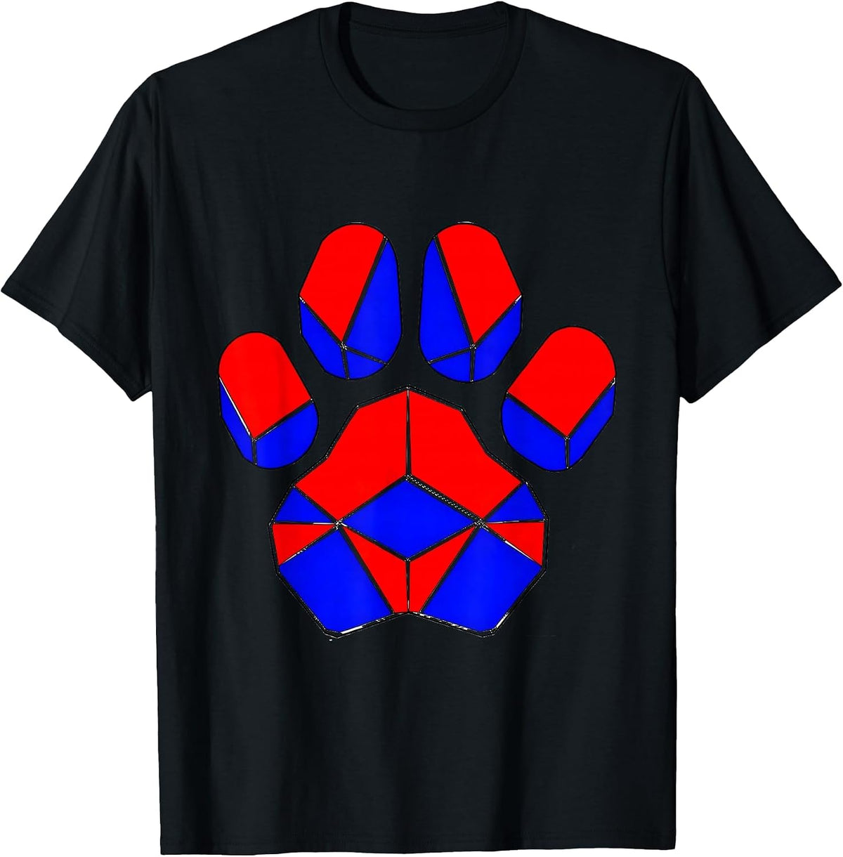 Men's Patriotic Bear Paw Print Red White Blue T-Shirt - Black