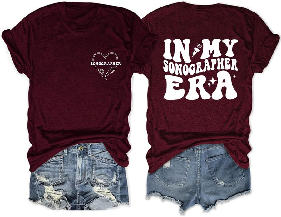 in My Sonographer Era Shirt, Future Sonographer Gift, Ultrasound Technologist Graduation Tee Womens Funny Tops - Wine Red