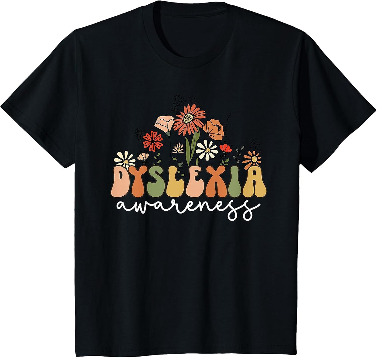 Floral Dyslexia Awareness Dyslexia Specialist Therapy T-Shirt - Black