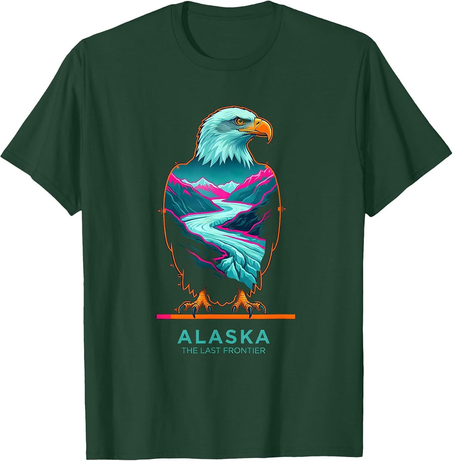 Men's Alaska The Last Frontier Risograph Vintage State Souvenir T-Shirt - Dark Green