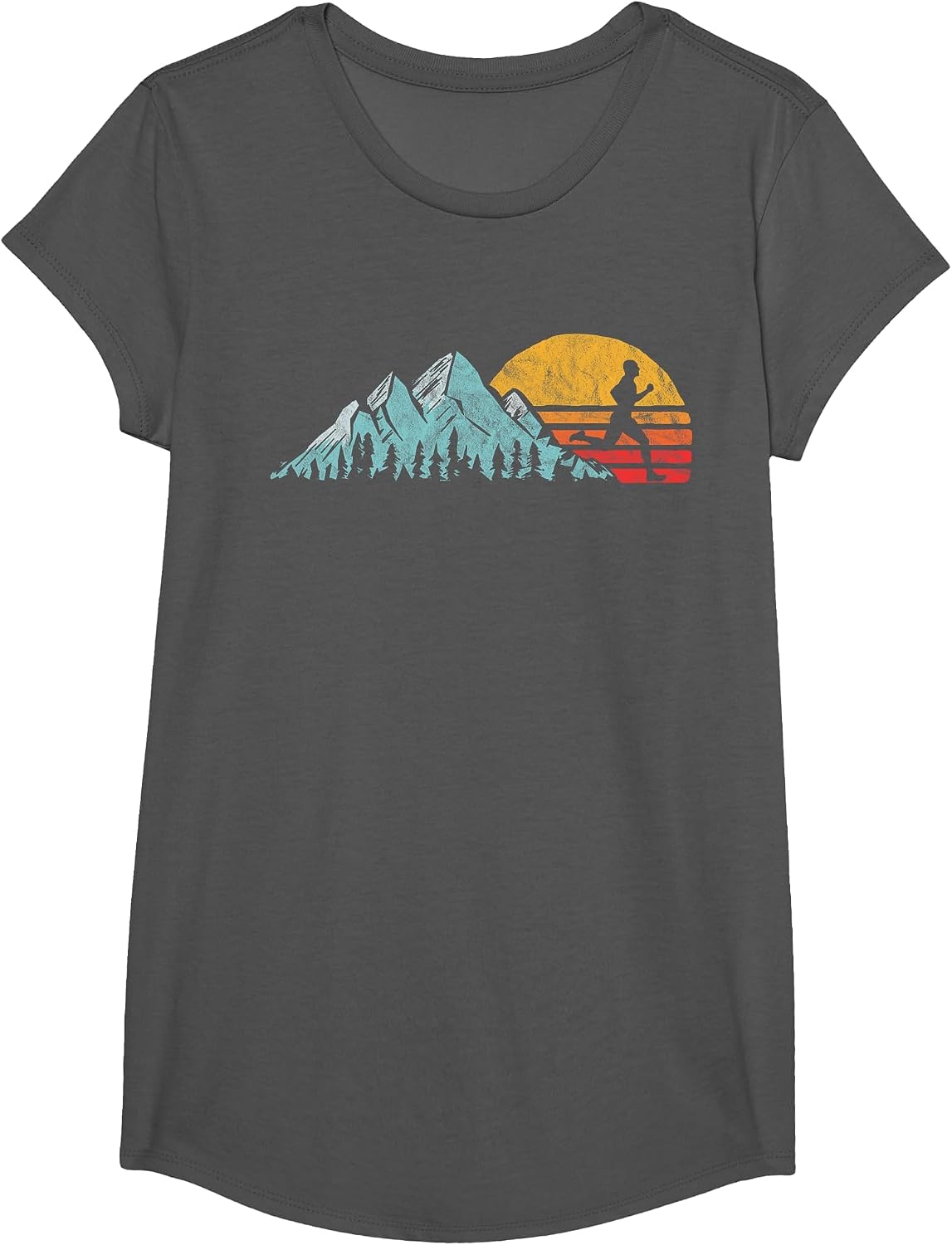 Mountain Runner - Retro Style Vintage Running T-Shirt T-Shirt - Girls Asphalt Grey