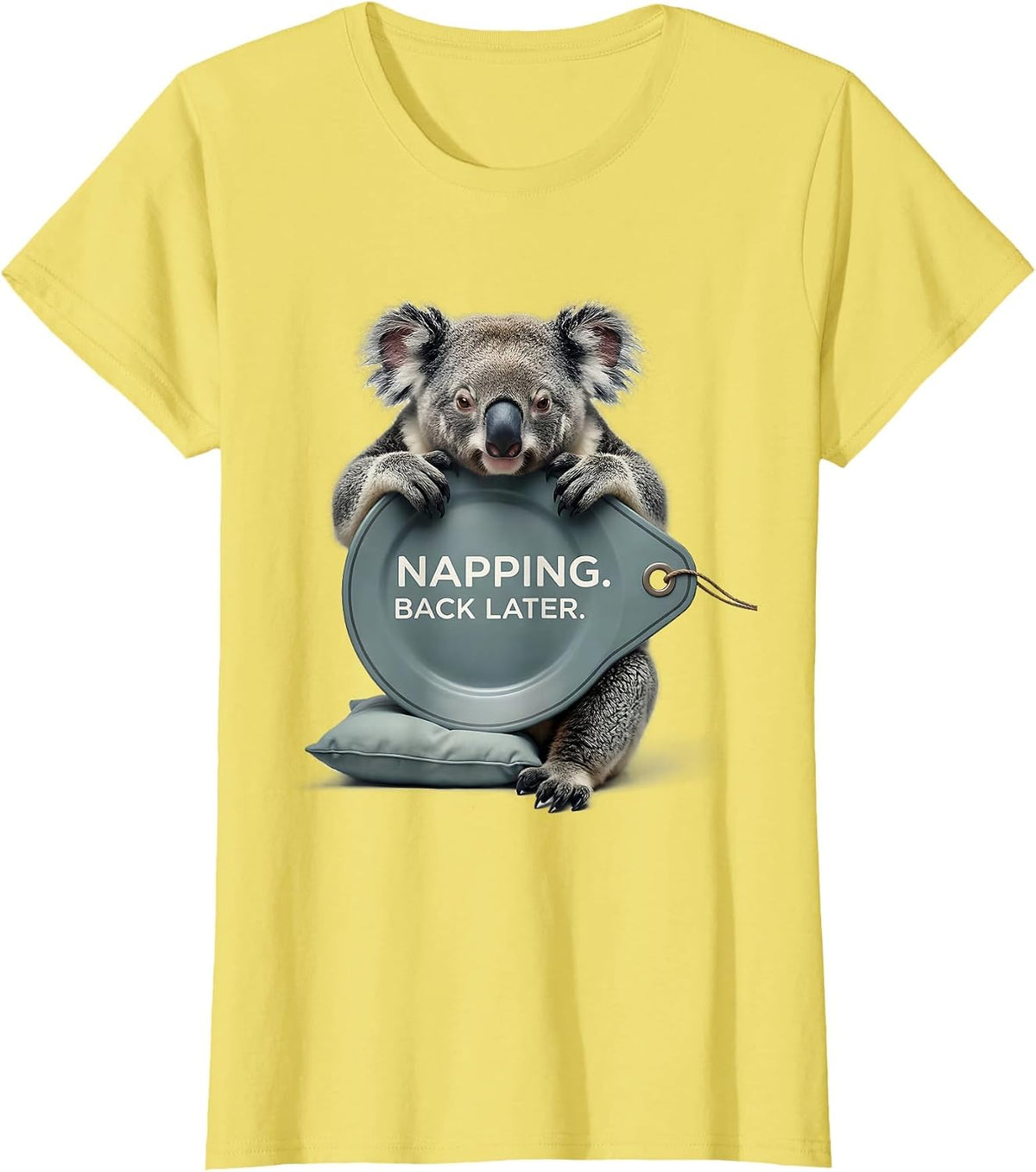 Women's Napping. Back Later Funny Koala Animal Official Sleepshirt T-Shirt - Lemon Yellow
