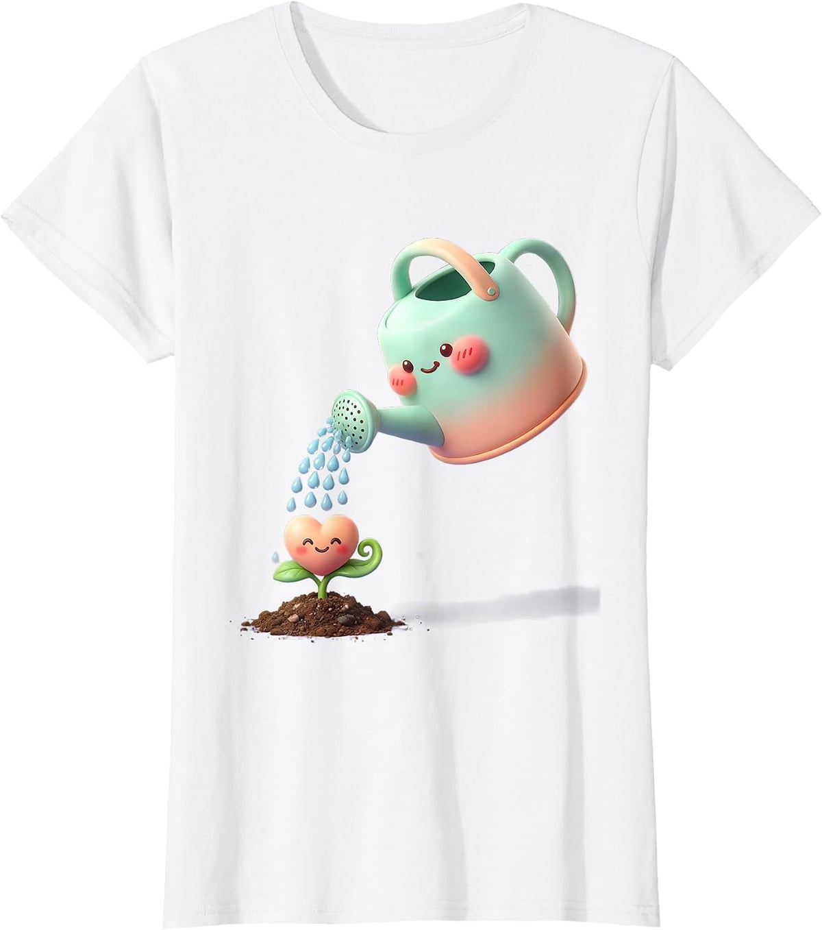 Women's Be Kind Watering Can Sprouting Heart Design T-Shirt - White