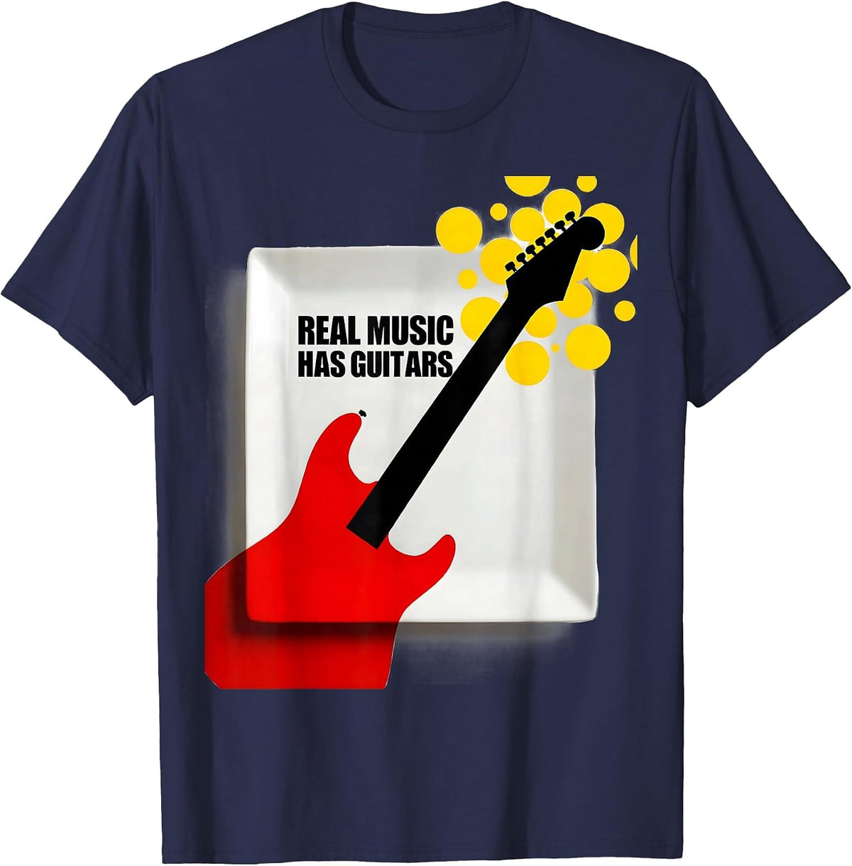 Real Music Has Guitars Classic Rock Design T-Shirt - Navy Blue