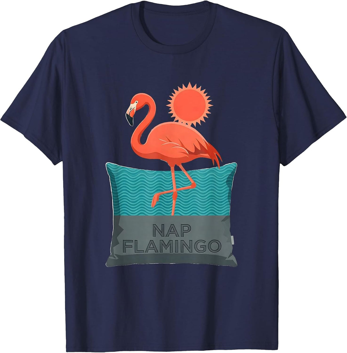Nap Flamingo Flat Vector Japanese Pop Culture Animal Mashup T-Shirt - Navy Blue