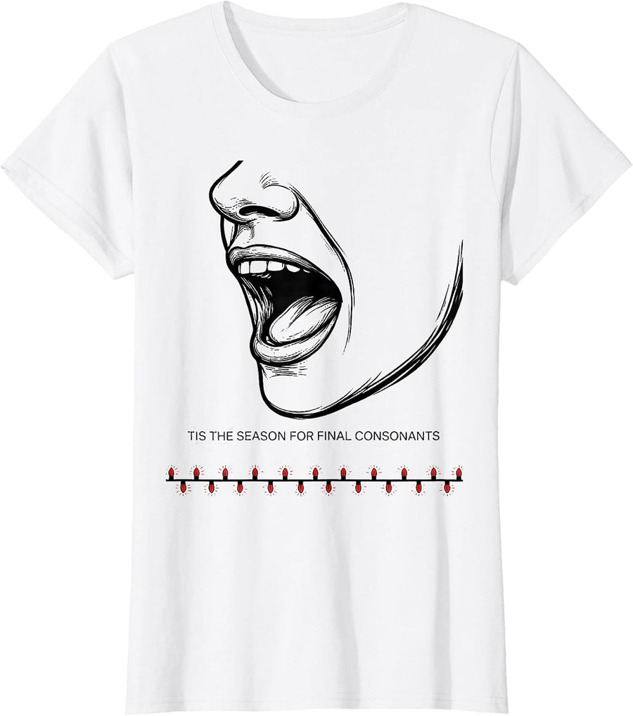 Women's Tis The Season For Final Consonants Retro Groovy Speech T-Shirt - White