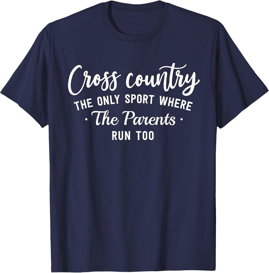 Cross Country Parent Funny Runner Tee for XC Mom Dad Coach T-Shirt - Navy Blue