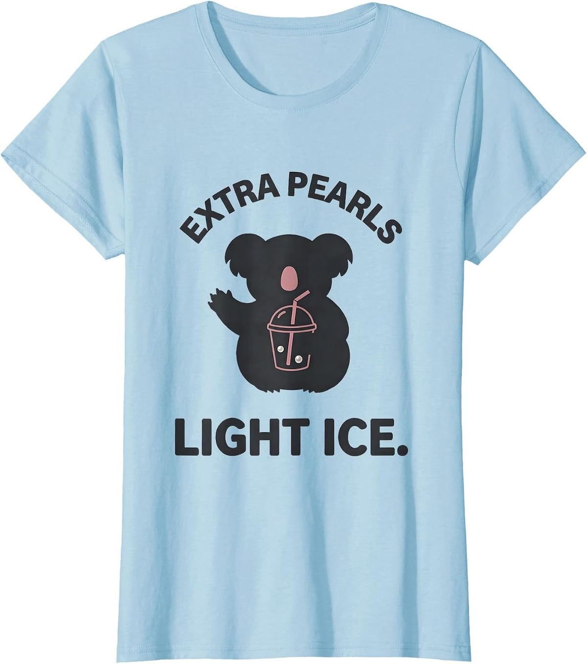 Women's Extra Pearls, Light Ice Kawaii Koala Boba Tea Lover Cute T-Shirt - Baby Blue
